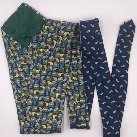 Tommy Hilfiger Necktie Tie Circus Elephants Peanuts Green Blue Yellow 58" - Picture 3 of 7